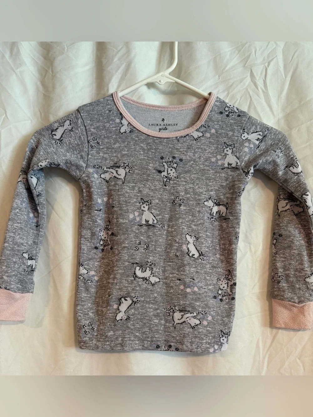 Laura Ashley Gray Fox & Paw Print Long-Sleeve Tee with Pink Trim